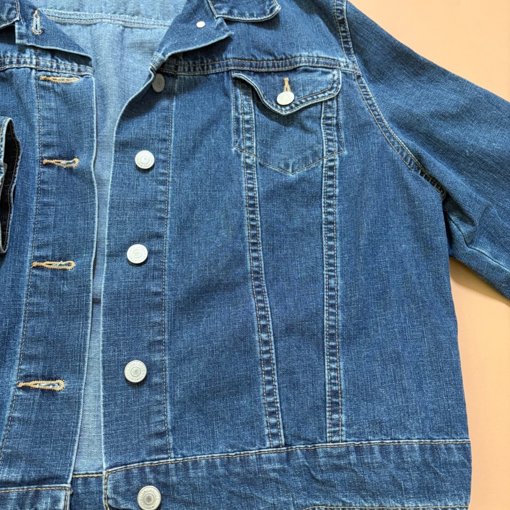 Lands End Womens XL 18-20 Denim Trucker Jacket Medium Wash Blue Cotton Classic - Picture 3 of 12